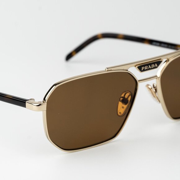 Prada Men Sunglasses Gold Brown Polarized Pilot Men PR58YS ZVN5Y1 BRAND NEW - Picture 6 of 12